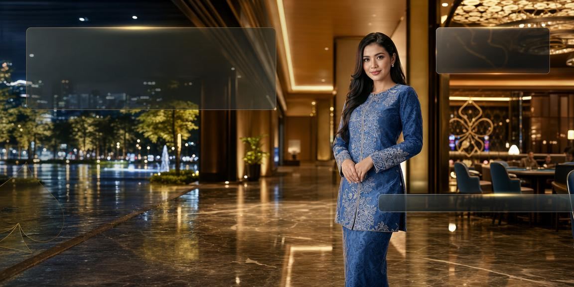 Pemain Malaysia dalam baju kurung memainkan permainan kad poker dalam talian di platform 88000